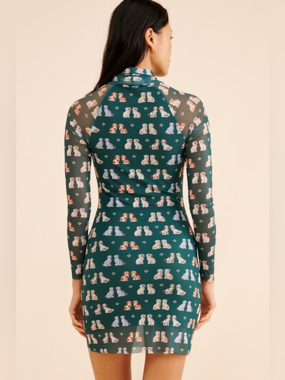 Nuuly x Rachel Antonoff Lilly Mini Mesh Overlay Dog Print Dress Sz: S - Picture 2 of 16